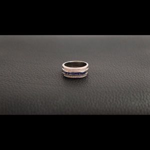 MEN'S BLUE SAPPHIRE DIAMOND RING IN 10K WHITE GOLD